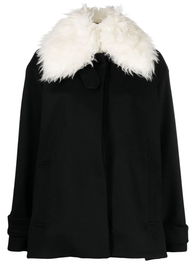 Shop Stella Mccartney Faux-fur Collar Wool Coat In Black