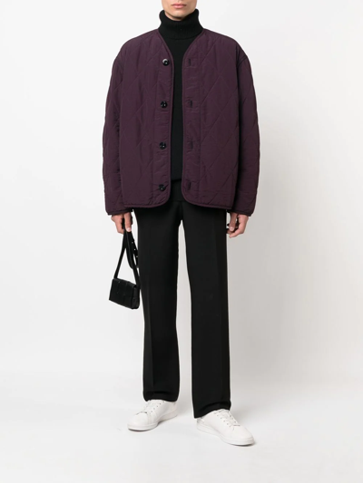 Oamc Liner Short Padded Collarless Jacket In Purple