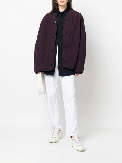 Oamc Liner Short Padded Collarless Jacket In Purple