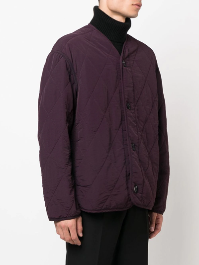Oamc Liner Short Padded Collarless Jacket In Purple