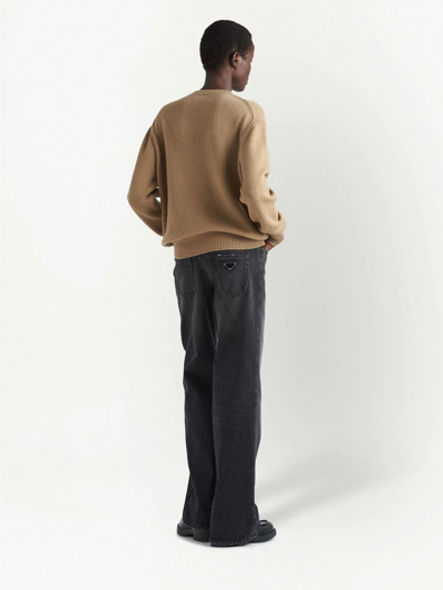 Shop Prada Logo-embroidered Cashmere Jumper In Neutrals