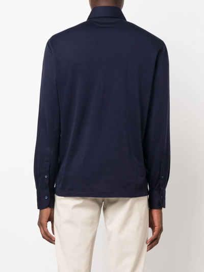 Shop Brunello Cucinelli Long-sleeve Cotton Polo Shirt In Blue