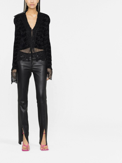 Shop Balmain Sheer Tie-front Knit Jacket In Black