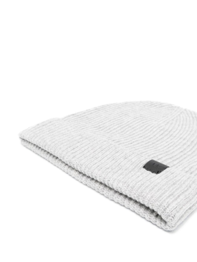 Shop Tom Ford Logo-patch Ribbed-knit Beanie In Grey