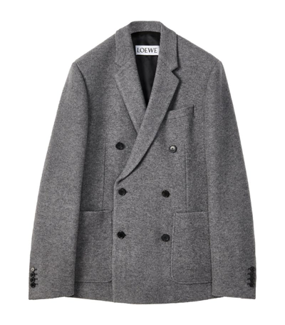 Shop Loewe Wool Double-breasted Pea Coat In Grey