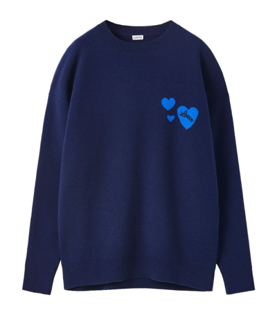 Shop Loewe Logo Embroidered Heart Sweater In Navy