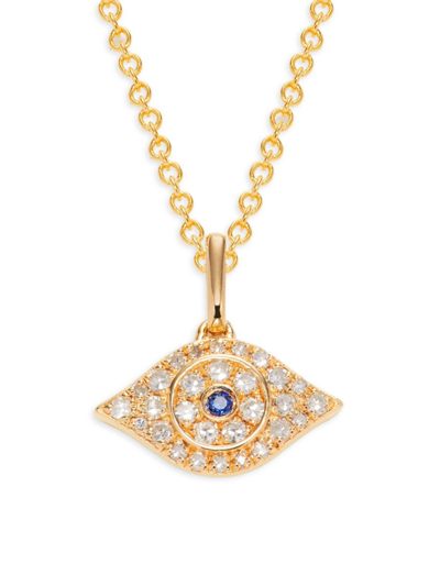 Shop Effy Eny Women's 14k Goldplated Sterling Silver, Diamond & Sapphire Evil Eye Pendant Necklace