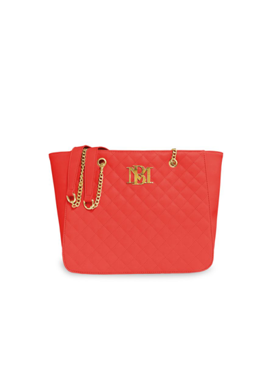 Shop Badgley Mischka Women's Quilted Logo Tote In Red