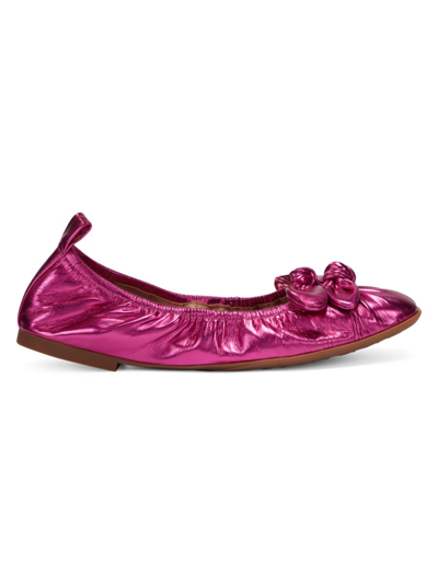 Shop Aerosoles Women's Romy Metallic Faux Leather Bow Ballet Flats In Fuchsia Pink