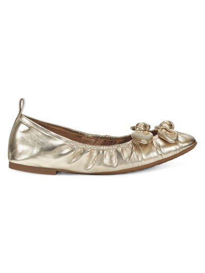 Shop Aerosoles Women's Romy Metallic Faux Leather Bow Ballet Flats In Soft Gold