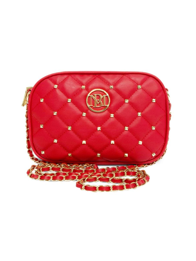 Shop Badgley Mischka Women's Quilted Logo Chain Camera Bag In Red