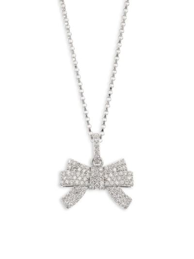 Shop Roberto Coin Women's Disney X  Princess Cinderella 18k White Gold & Diamond Bow Pendant Necklace