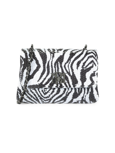 Shop Badgley Mischka Women's Sequin Zebra-pattern Crossbody Bag In Black White
