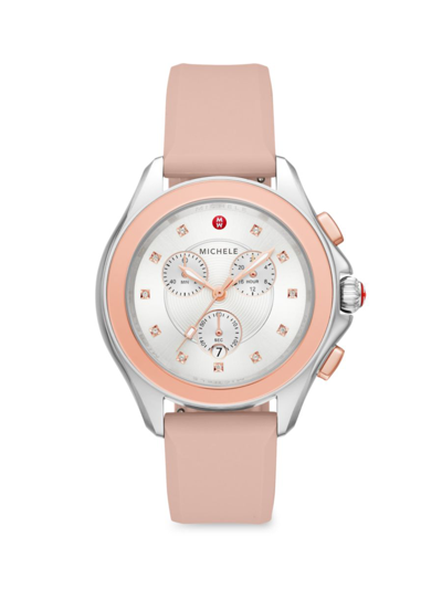 Shop Michele Women's Cape 38mm Stainless Steel, Silicone & Topaz Chronograph Watch In Rose