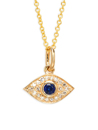 Shop Effy Women's 14k Yellow Gold, Diamond & Sapphire Evil Eye Pendant Necklace