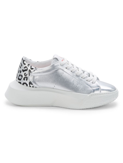 Shop Off Play Women's Leopard Print Leather Platform Sneakers In Silver
