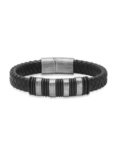Shop Anthony Jacobs Men's Leather, Black Rubber & Oxidized Stainless Steel Braided Bracelet