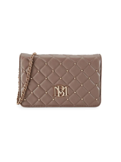 Shop Badgley Mischka Women's Studded Diamond-quilted Crossbody Bag In Taupe