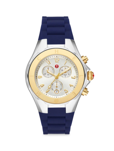 Shop Michele Women's 38mm Jelly Bean Two Tone Stainless Steel Chronograph Watch In Navy