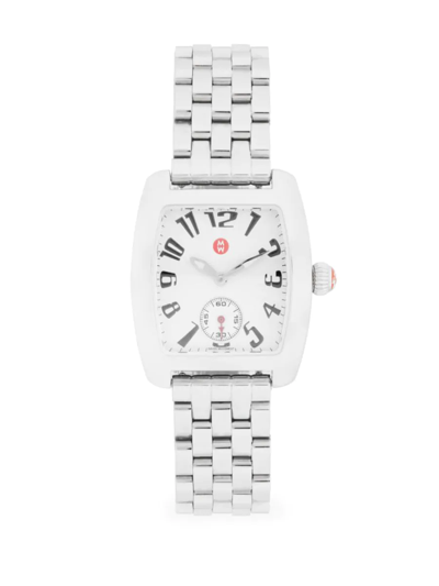 Shop Michele 28mm Stainless Steel Square Bracelet Watch In Silver