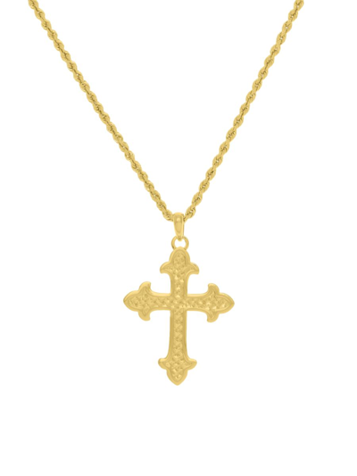 Shop Saks Fifth Avenue Men's 14k Yellow Gold Large Textured Cross Pendant Necklace