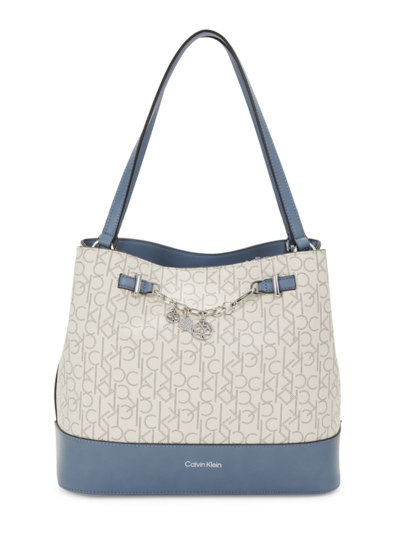 Calvin Klein Women's Adrina Logo Charm Shoulder Bag In Beige Blue | ModeSens