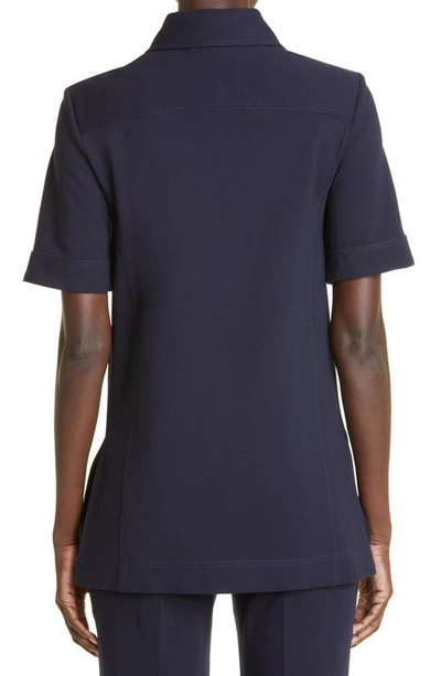 VICTORIA BECKHAM FITTED BUTTON-UP PONTE KNIT SHORT SLEEVE SHIRT 