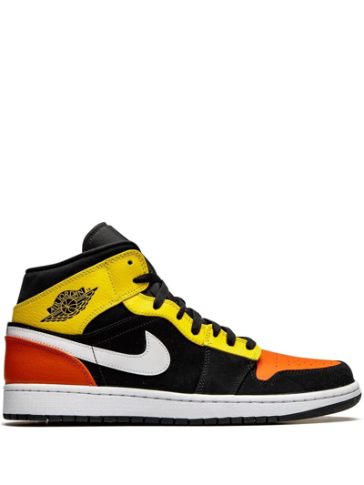 Shop Jordan Air  1 Mid Se "amarillo Orange" Sneakers In Black