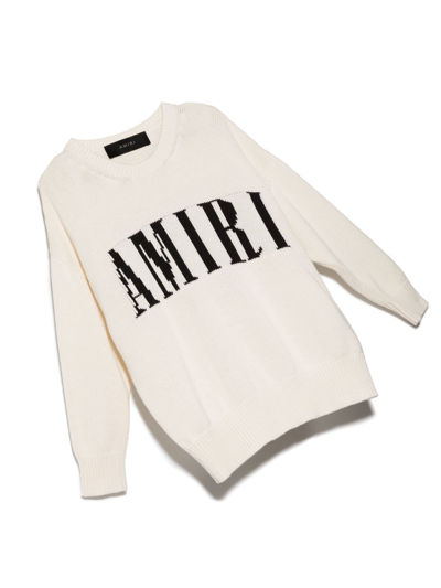 Shop Amiri Logo Print Crew Neck Sweatshirt In Weiss