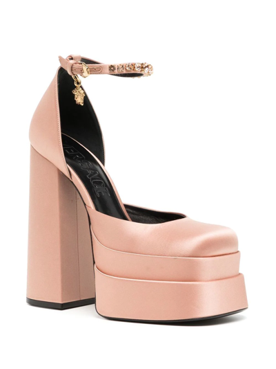 Shop Versace Satin-finish Block-heel Sandals In Rosa
