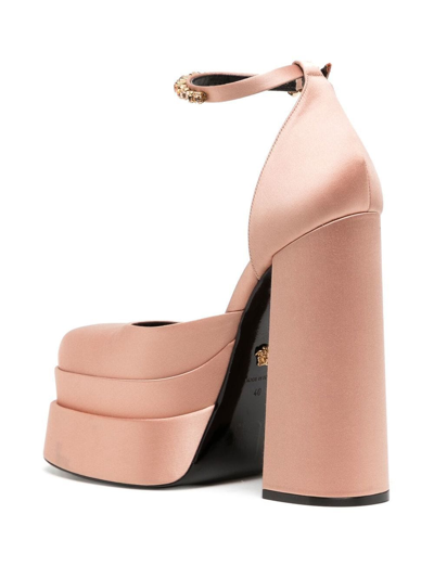 Shop Versace Satin-finish Block-heel Sandals In Rosa