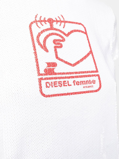 Diesel Sequin-embellished Logo-print T-shirt In White