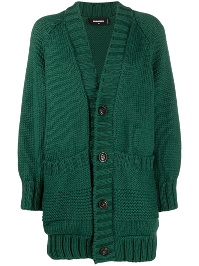 Shop Dsquared2 Chunky-knit V-neck Long Cardigan In Green