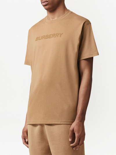 Shop Burberry Logo-print Cotton T-shirt In Neutrals
