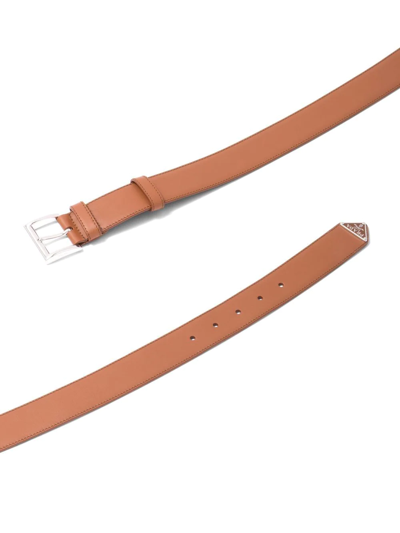 Shop Prada Triangle-logo Leather Belt In Brown