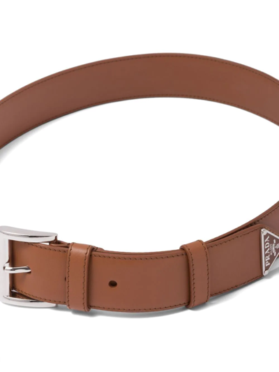 Prada Triangle-logo Leather Belt In Brown