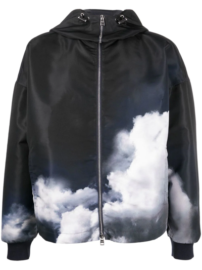 Shop Alexander Mcqueen Storm Sky-print Hooded Jacket In Black
