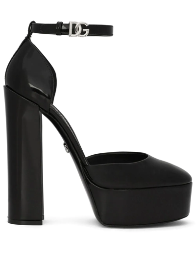 Shop Dolce & Gabbana 145mm Patent Leather Platform Pumps In Schwarz