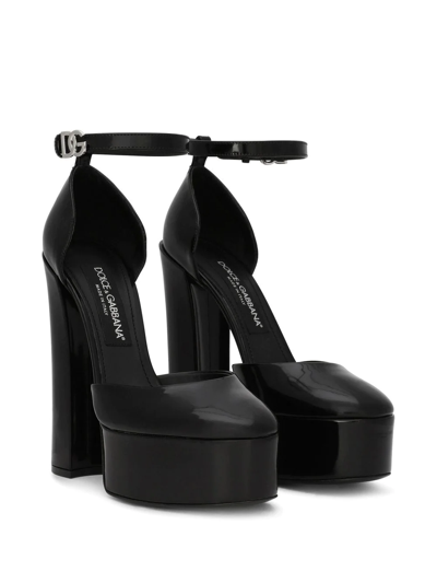 Shop Dolce & Gabbana 145mm Patent Leather Platform Pumps In Schwarz