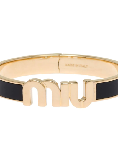 Shop Miu Miu Logo-plaque Enamel Bracelet In Schwarz