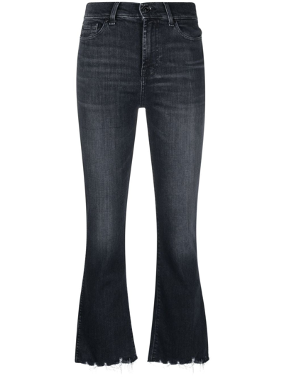 7 For All Mankind Raw-hem Cropped Jeans In Schwarz