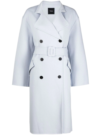 Shop Theory Double-breasted Belted Coat In Blau
