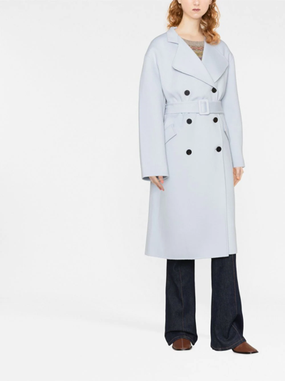 Theory Belted Double-breasted Wool And Cashmere-blend Coat In Blue 