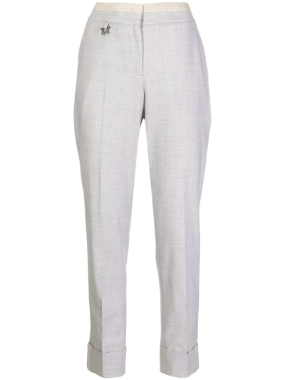 Shop Lorena Antoniazzi Contrast-trimmed Straight Trousers In Grey