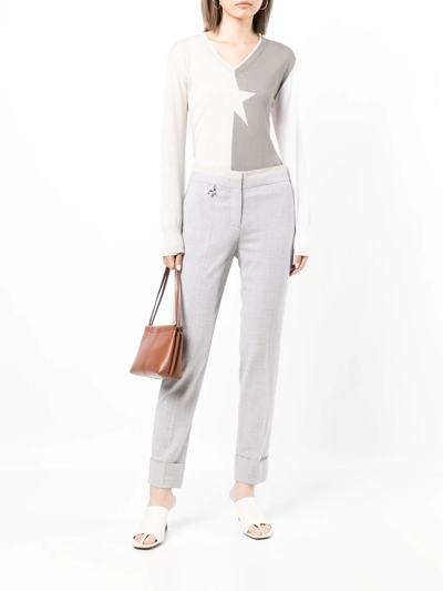Shop Lorena Antoniazzi Contrast-trimmed Straight Trousers In Grey