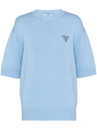 Shop Prada Logo-intarsia Cashmere Jumper In Blau