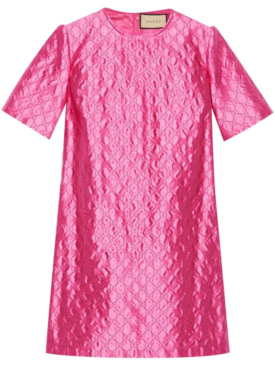 Shop Gucci Gg-embroidered Monogram Shift Dress In Pink