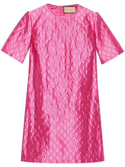Gucci Gg-embroidered Monogram Shift Dress In Pink