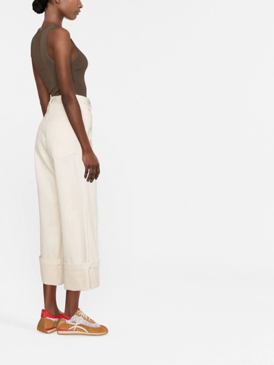 Shop Moncler Cropped Cotton Trousers In Nude