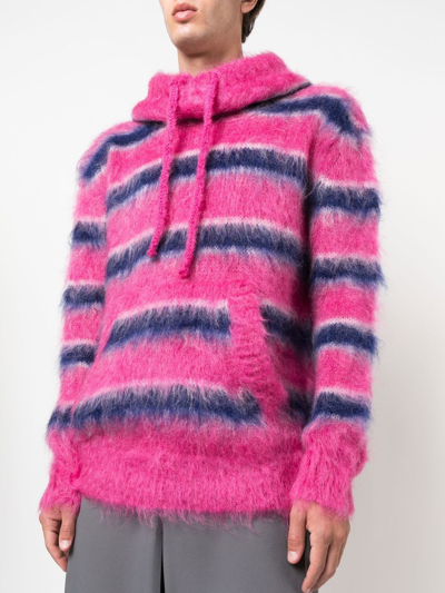 Shop Marni Striped Intarsia-knit Hooded Sweater In Rosa